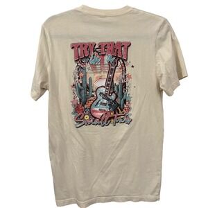 Country Guitar Cactus Floral Graphic Tee Shirt Cream Women's